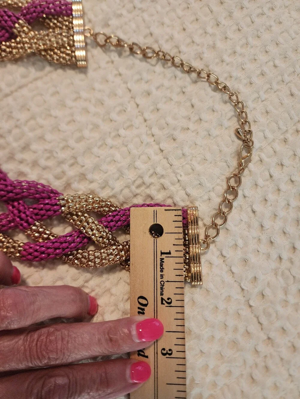 Gold and Fuchsia Braided Statement Necklace and Coil Bracelet Set